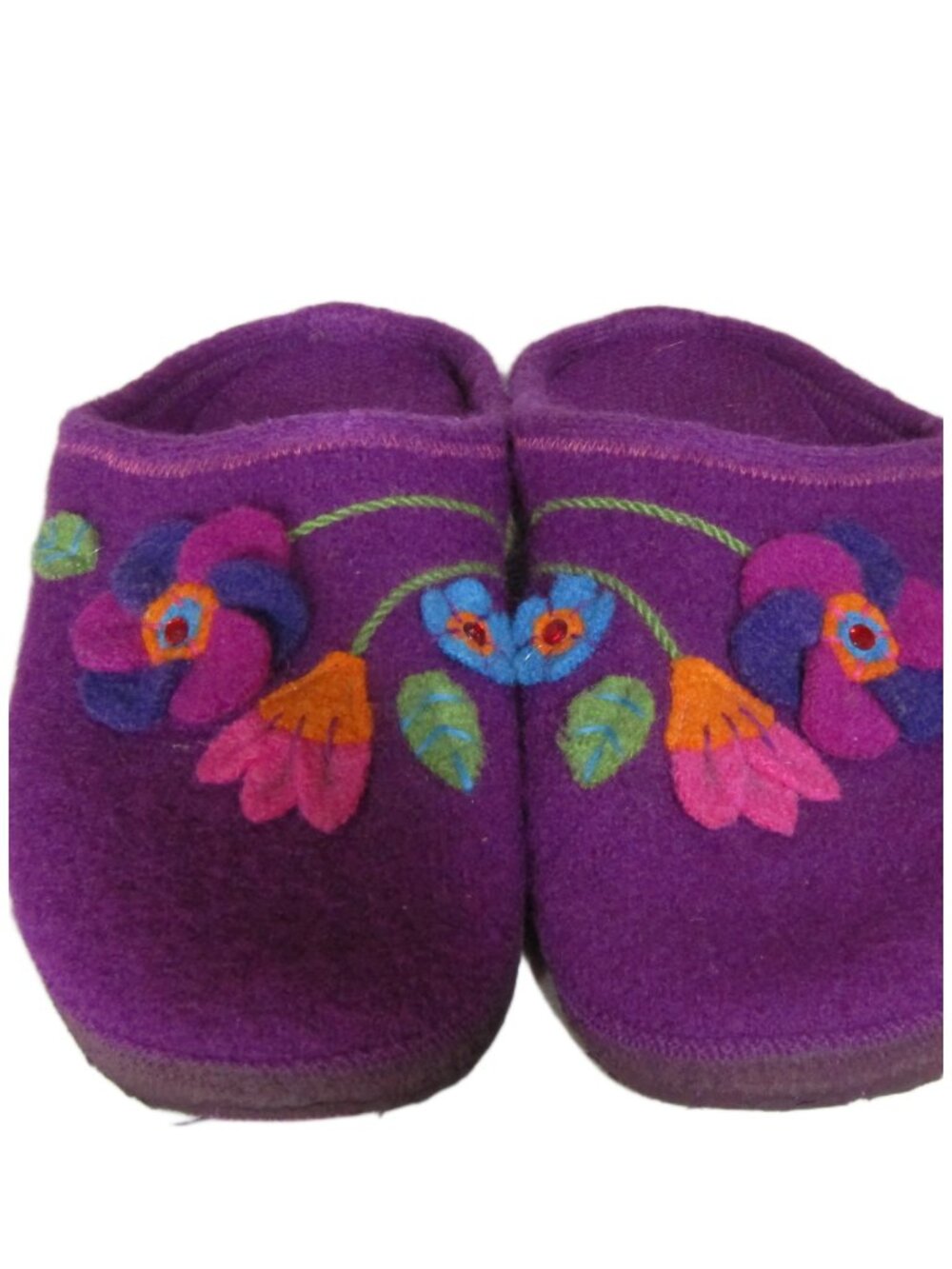 GIESSWEIN Purple Floral Applique100% Wool Slippers Artsy Cozy EU 41 US 10-10.5